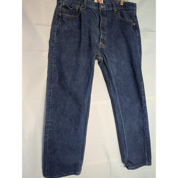 VTG Levis 501 38x32 Rare Blank Red Tab Trademark “R” Dark /Med Wash Blue Jeans - Picture 1 of 12